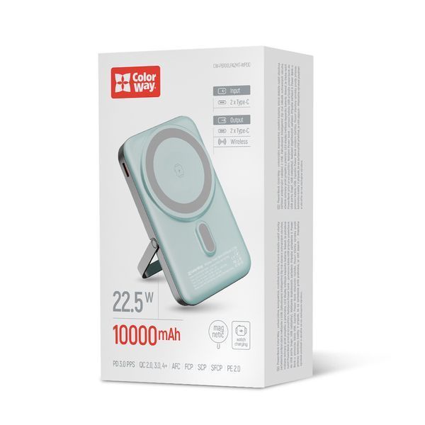 Універсальна батарея ColorWay 10000mAh MagSafe & Watch Wireless (15W) Aquamarine (CW-PB100LPA2MT-WPDD) CW-PB100LPA2MT-WPDD фото