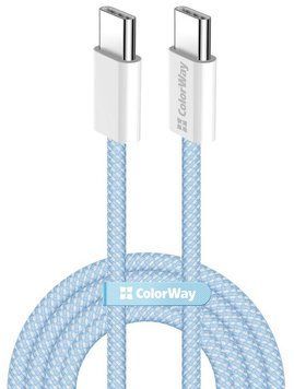 Кабель ColorWay Type-C - Type-C (PD Fast Charging 60W) 3.0А 1м синий (CW-CBPDCC061-BL) CW-CBPDCC061-BL фото