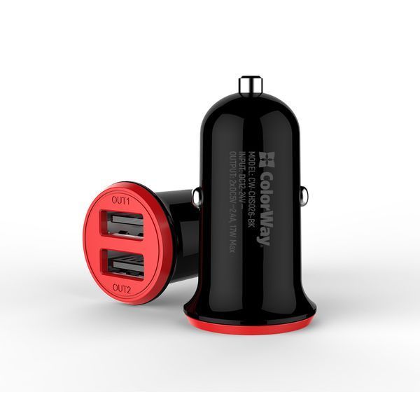 Автомобільний зарядний пристрій Colorway 2USB AUTO ID 3.4A (17W) red/black (CW-CHA026-BK) CW-CHA026-BK фото