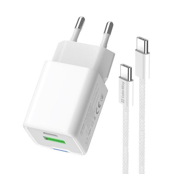 Зарядное устройство ColorWay GaN Mini (20W) PD Port PPS USB (Type-C PD + USB QC4.0) cable Type-C (CW-CHS062PDC-WT) CW-CHS062PDC-WT фото