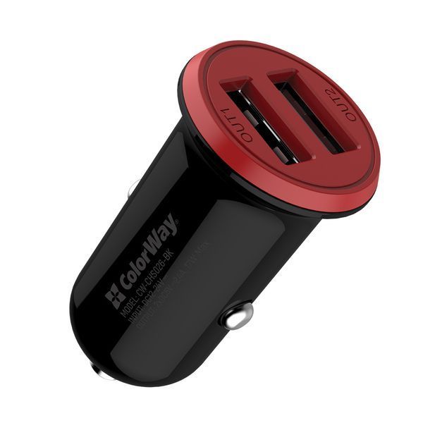 Автомобільний зарядний пристрій Colorway 2USB AUTO ID 3.4A (17W) red/black (CW-CHA026-BK) CW-CHA026-BK фото