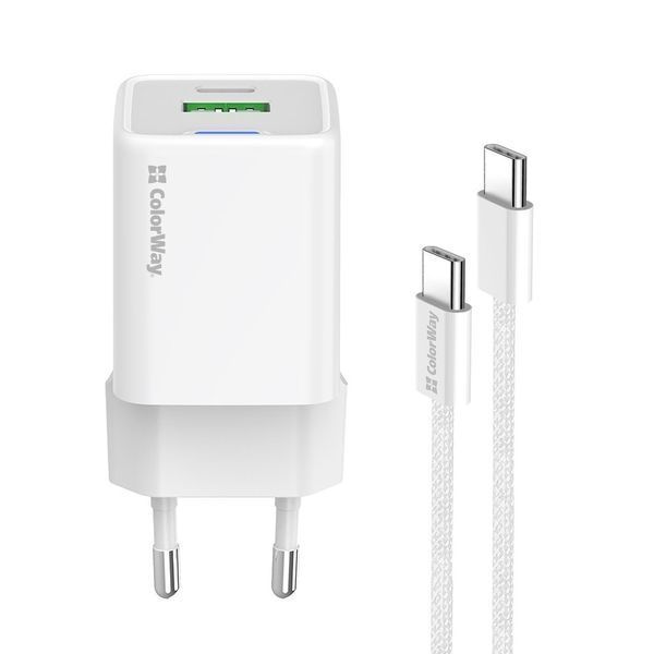 Зарядное устройство ColorWay GaN Mini (20W) PD Port PPS USB (Type-C PD + USB QC4.0) cable Type-C (CW-CHS062PDC-WT) CW-CHS062PDC-WT фото