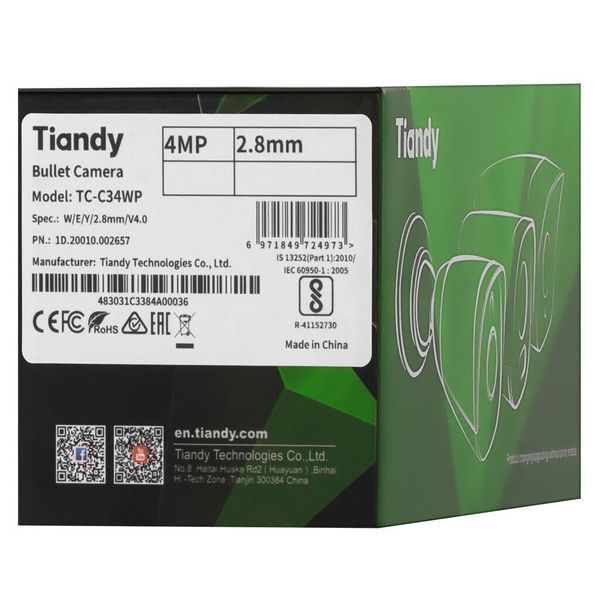 Tiandy TC-C34WP 4МП фиксированная цилиндрическая камера Color Maker, 2.8 мм TC-C34WP фото