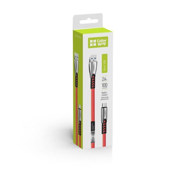 Кабель ColorWay USB - MicroUSB (zinc alloy) 2.4A 1м красный (CW-CBUM011-RD) CW-CBUM011-RD фото