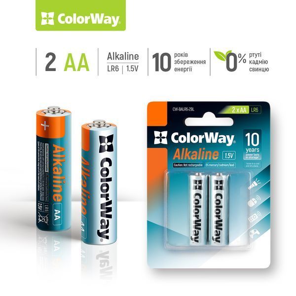 Батарейка СolorWay Alkaline Power щелочные AA (2шт) blister (CW-BALR06-2BL) CW-BALR06-2BL фото