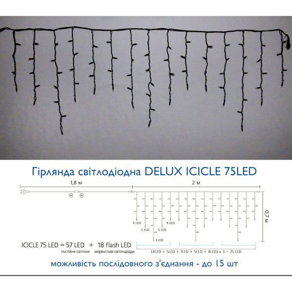 Гірлянда Delux ICICLE flash 75LED 2 х 0.7 м мульті/чорний IP44 EN (90012955) 90012955 фото