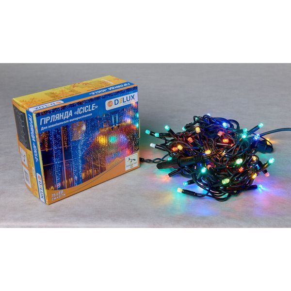 Гірлянда Delux ICICLE flash 75LED 2 х 0.7 м мульті/чорний IP44 EN (90012955) 90012955 фото