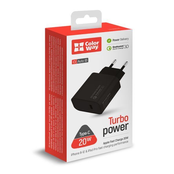 Зарядний пристрій Colorway Power Delivery Port USB Type-C (20W) V2 чорний (CW-CHS026PD-BK) CW-CHS026PD-BK фото