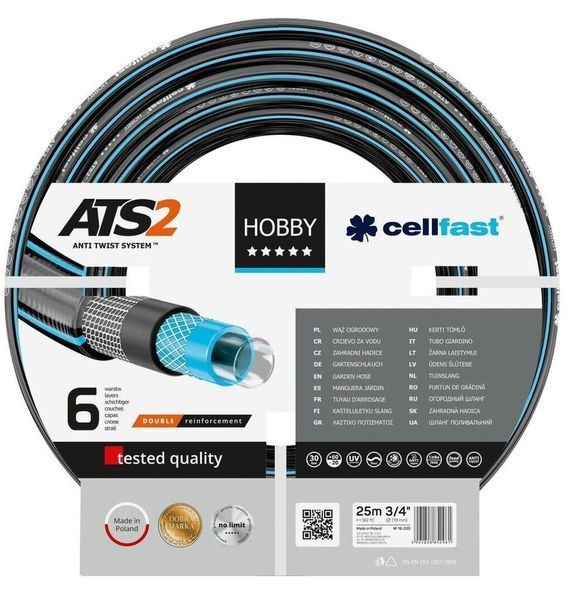 Cellfast Шланг садовый HOBBY ATS 3/4'', 25м, 6 слоев, до 30 Бар, -20&hellip;+60&deg;C 16-220 фото