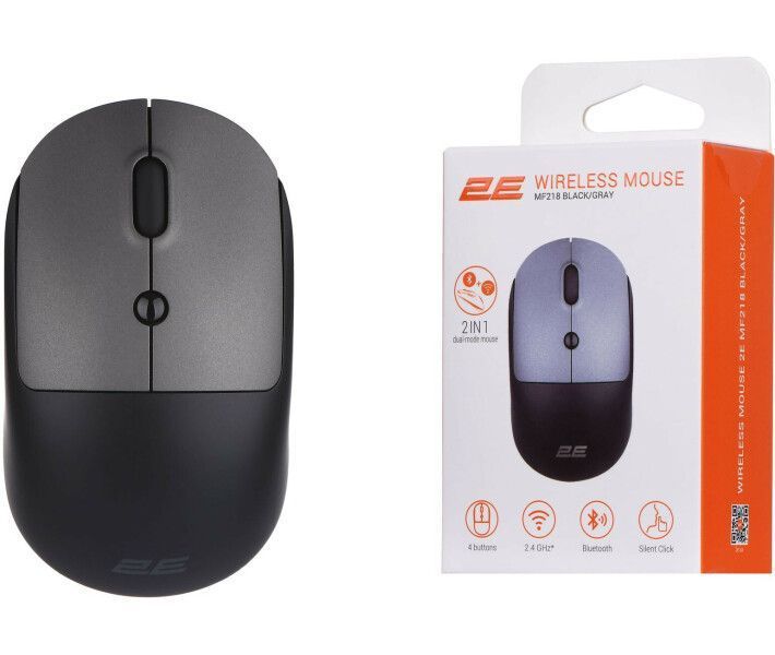 Мышка 2E MF218 Silent WL BT Black/Gray (2E-MF218WBG) 2E-MF218WBG фото