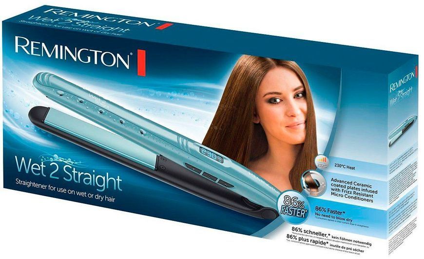 Remington Выпрямитель Wet 2 Straight, 47Вт, темп.режимов-10, 140-230С, дисплей, керамика, титан , би S7300 фото