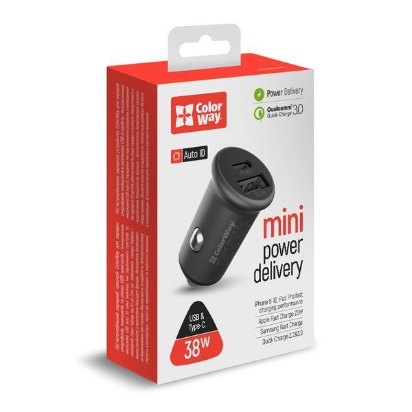 Автомобільний зарядний пристрій Colorway 2USB (Type-C PD20W + USB QC3.0) Gray (CW-CHA029PD-GR) CW-CHA029PD-GR фото