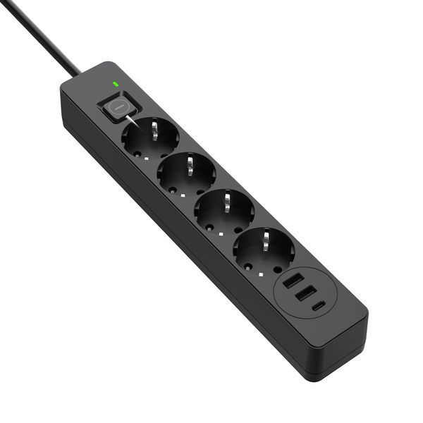 Сетевой фильтр-удлинитель СolorWay 4 розетки/3USB (2USB-A + 1 TYPE-C) Black 5M (CW-CHE435PDB) CW-CHE435PDB фото