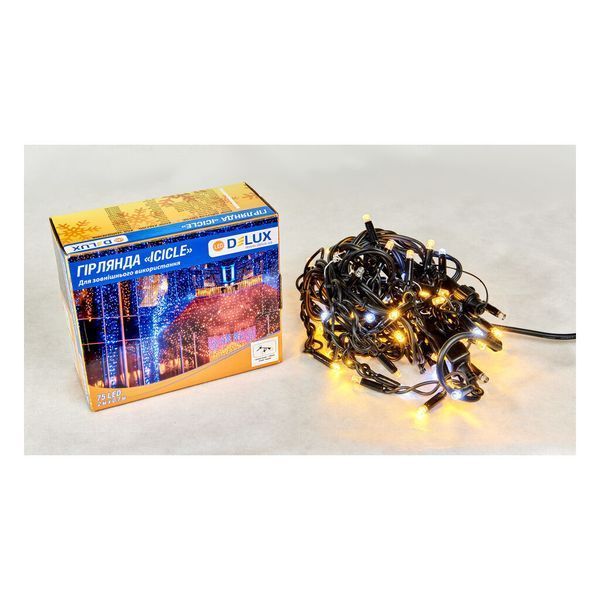 Гірлянда Delux Icicle 75LED 2x0.7m 18 біл. flash теплий білий/чорний IP44 EN (90015185) 90015185 фото