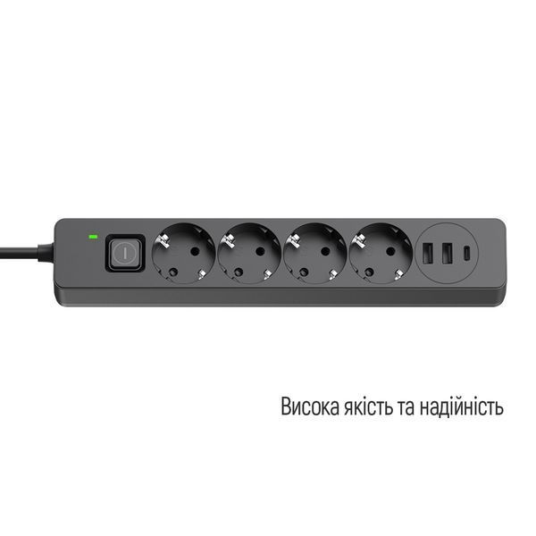 Сетевой фильтр-удлинитель СolorWay 4 розетки/3USB (2USB-A + 1 TYPE-C) Black 5M (CW-CHE435PDB) CW-CHE435PDB фото
