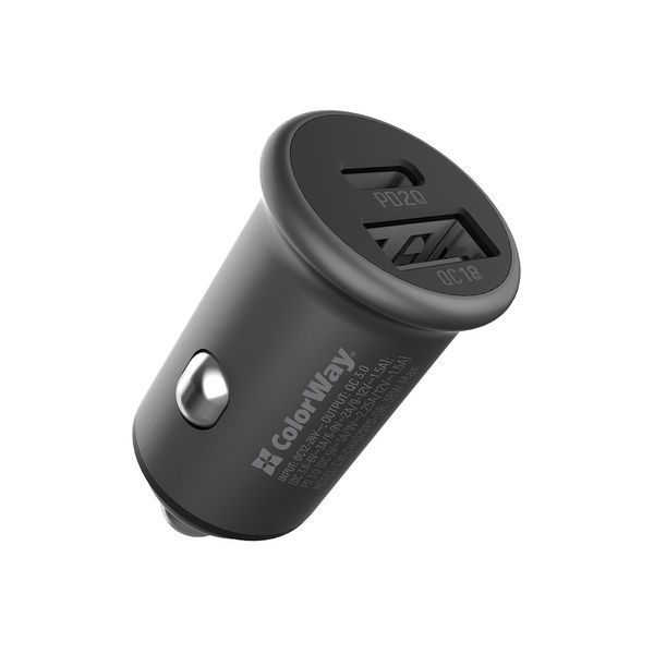 Автомобільний зарядний пристрій Colorway 2USB (Type-C PD20W + USB QC3.0) Gray (CW-CHA029PD-GR) CW-CHA029PD-GR фото