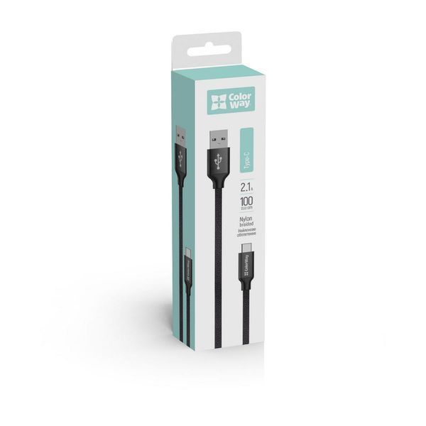 Кабель ColorWay USB - Type-C 2.1А 1м чорний (CW-CBUC003-BK) CW-CBUC003-BK фото