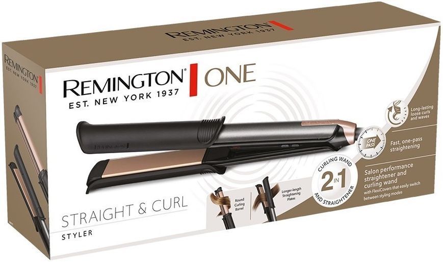 Remington Стайлер ONE STRAIGHT & CURL 2в1, темп.режимов-5, 150-230С, керамика, черный S6077 фото