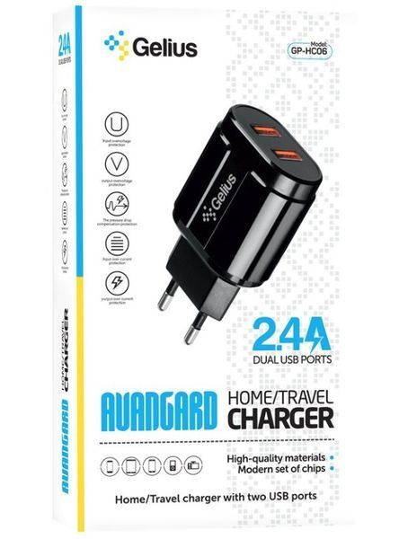 Зарядний прийстрій Gelius Avangard GP-HC06 2USB 2.4A (12W) + кабель Lightning Black GP-HC06 фото