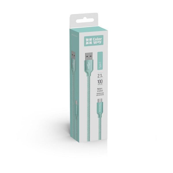Кабель ColorWay USB &ndash; Type-C 2.1А 1м мятный (CW-CBUC003-MT) CW-CBUC003-MT фото
