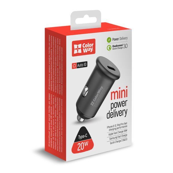 Автомобільний зарядний пристрій ColorWay 1USB (Power Delivery Port USB Type-C) Gray (CW-CHA028PD-GR) CW-CHA028PD-GR фото