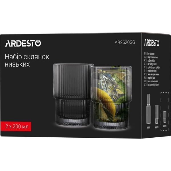Набір склянок низьких Ardesto Graphite, 200мл, 2шт, скло, сірий AR2620SG фото