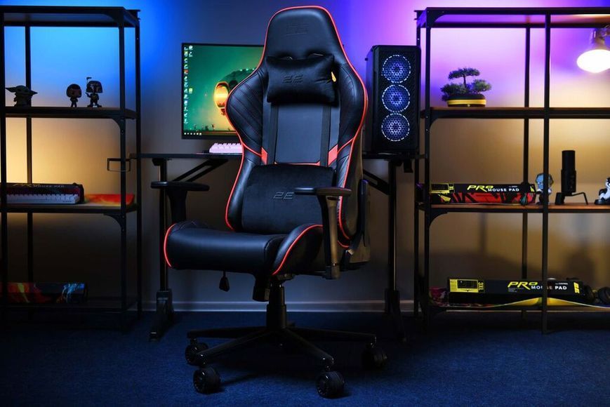 Кресло 2E GAMING HIBAGON II, ПУ кожа, 3D-Armrests, чёрно-красный 2E-GC-HIB-BKRD фото