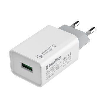 Зарядное устройство для ColorWay 1USB Quick Charge 3.0 (18W) белый (CW-CHS013Q-WT) CW-CHS013Q-WT фото