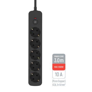 Мережевий фільтр СolorWay 5 розеток/3M 10A/2500W Black (CW-PSEA1053BK) CW-PSEA1053BK фото