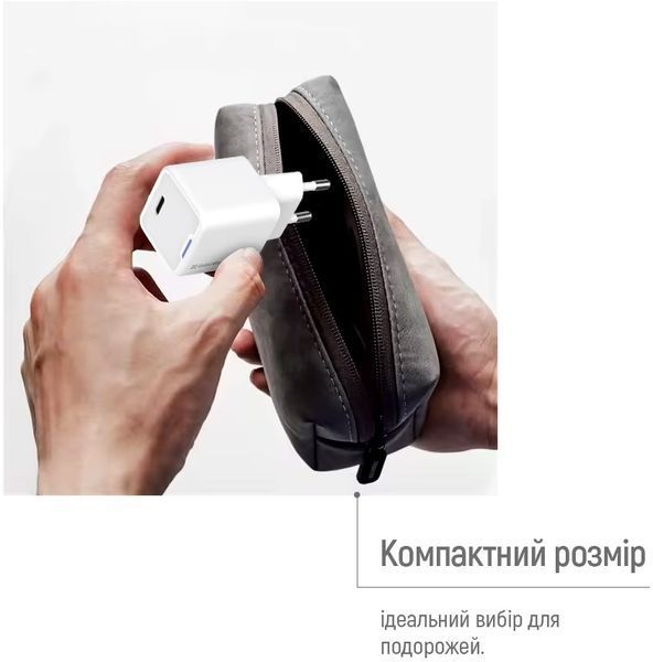 Зарядний пристрій ColorWay GaN Mini (25W) PD Port PPS USB-C білий cable Type-C (CW-CHS052PDC-WT) CW-CHS052PDC-WT фото