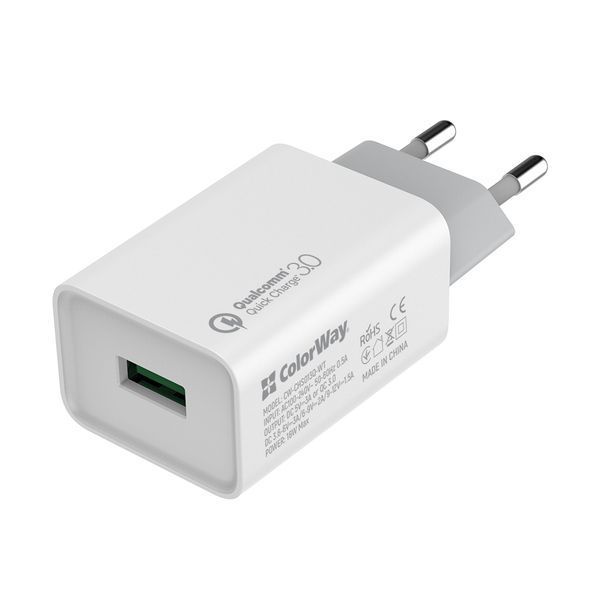 Зарядное устройство для ColorWay 1USB Quick Charge 3.0 (18W) белый (CW-CHS013Q-WT) CW-CHS013Q-WT фото