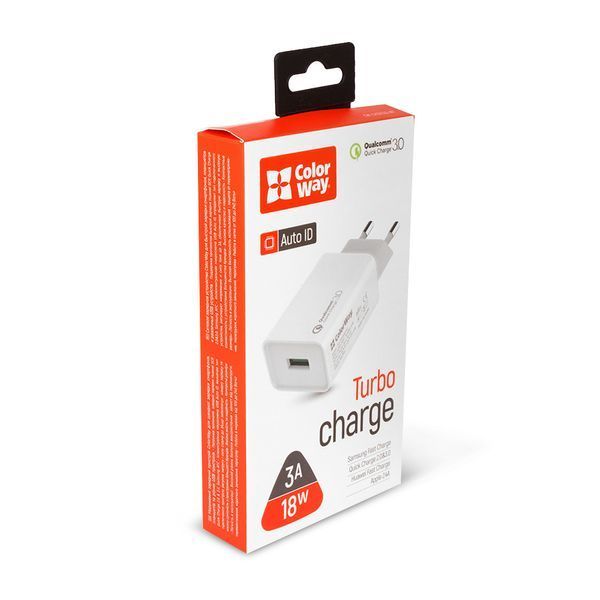 Зарядное устройство для ColorWay 1USB Quick Charge 3.0 (18W) белый (CW-CHS013Q-WT) CW-CHS013Q-WT фото