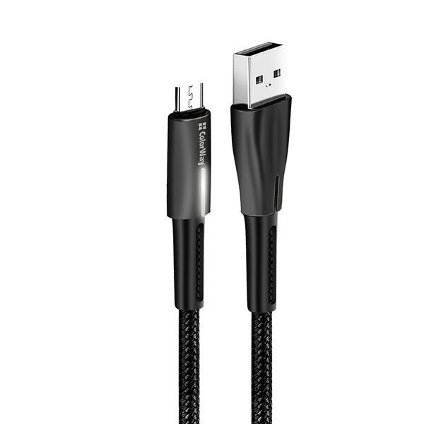 Кабель ColorWay USB - MicroUSB (zinc alloy+led) 2.4А 1м черный (CW-CBUM035-BK) CW-CBUM035-BK фото