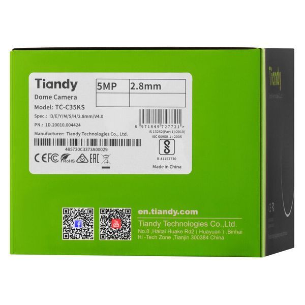 Tiandy TC-C35KS 5МП фиксированная купольная камера Starlight с ИК, 2.8 мм TC-C35KS фото