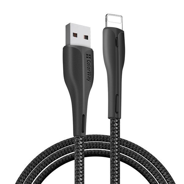 Кабель ColorWay USB - Apple Lightning (led) 2.4А 1м черный (CW-CBUL034-BK) CW-CBUL034-BK фото