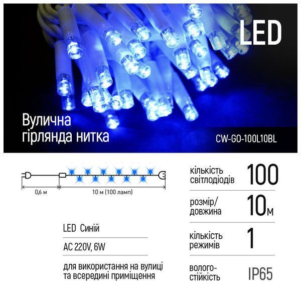 Гірлянда ColorWay IP65 10м 100Led блакитне світло (CW-GO-100L10BL) CW-GO-100L10BL фото