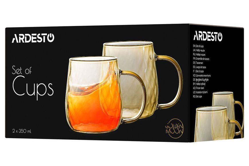 Набір чашок Ardesto Golden Moon, 350мл, 2шт, боросилікатне скло, золотистий AR2635GG фото