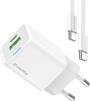 Зарядное устройство ColorWay GaN Mini (35W) PD Port PPS USB (Type-C PD + USB QC4.0) cable Type-C (CW-CHS055PDC-WT) CW-CHS055PDC-WT фото