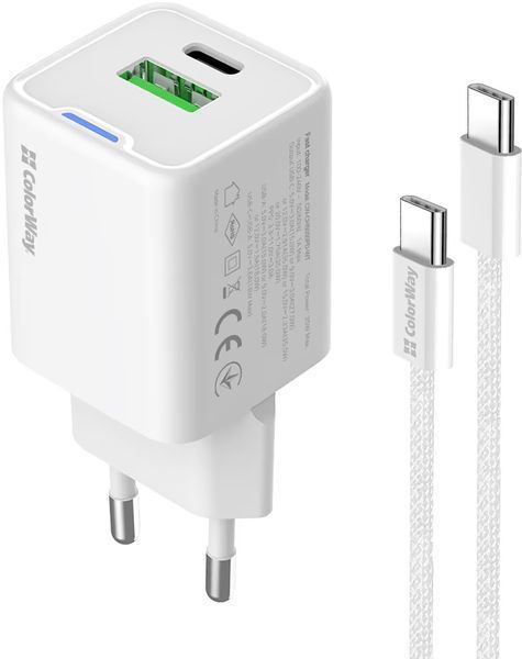 Зарядное устройство ColorWay GaN Mini (35W) PD Port PPS USB (Type-C PD + USB QC4.0) cable Type-C (CW-CHS055PDC-WT) CW-CHS055PDC-WT фото