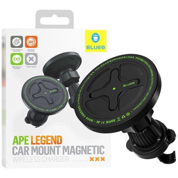 Тримач автомобільний Blueo Ape Legend Car Mount Magnetic Wireless Charger Black (BC5955B) BC5955B фото
