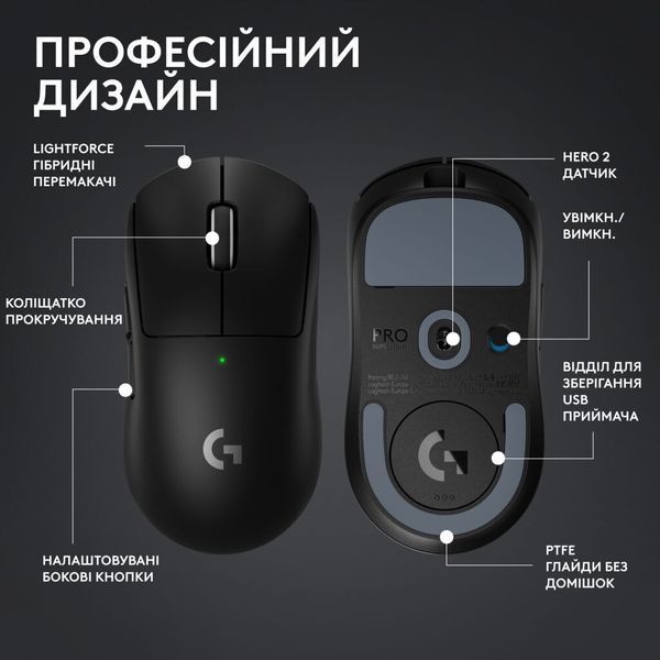 Мишка Logitech G Pro X Superlight 2 Lightspeed Wireless Black (910-006630) 910-006630 фото
