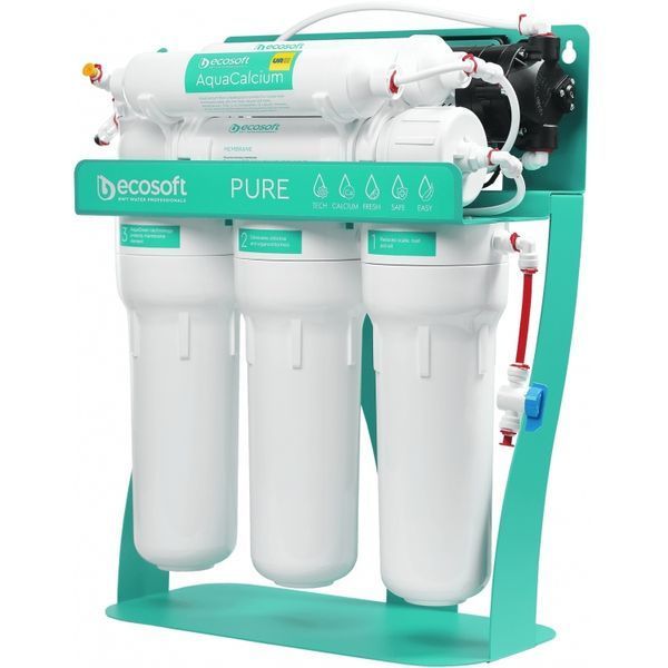 Фільтр зворотного осмосу Ecosoft P&rsquo;URE AQUACALCIUM Mint з помпою на станині, мембрана 75gpd DuPont, картридж AquaCalcium збагачує мінералами, дренаж 1 MO675PSMACECO фото