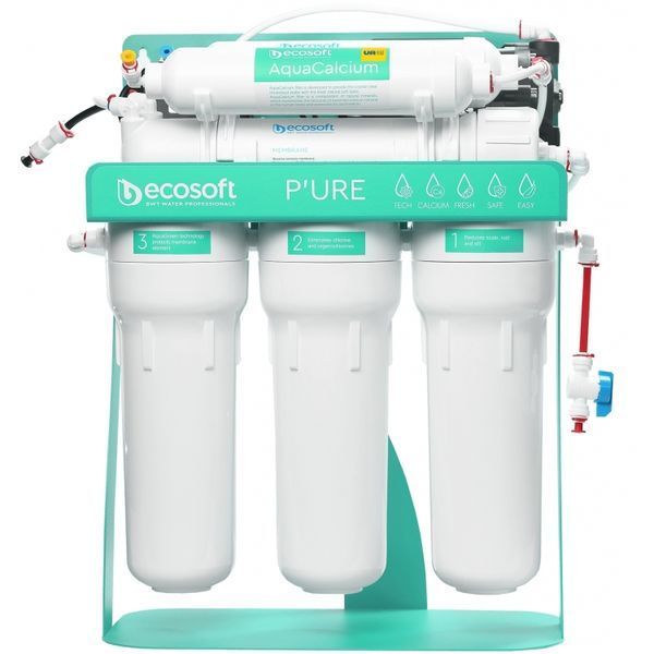 Фільтр зворотного осмосу Ecosoft P&rsquo;URE AQUACALCIUM Mint з помпою на станині, мембрана 75gpd DuPont, картридж AquaCalcium збагачує мінералами, дренаж 1 MO675PSMACECO фото