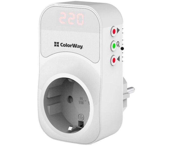 Реле напруги ColorWay (16A/3680W) 150V-210V/230V-280V DS1 White (CW-VR16-01D) CW-VR16-01D фото