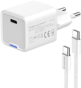 Зарядное устройство ColorWay GaN Mini (35W) PD Port PPS USB-C белый cable Type-C (CW-CHS056PDC-WT) CW-CHS056PDC-WT фото