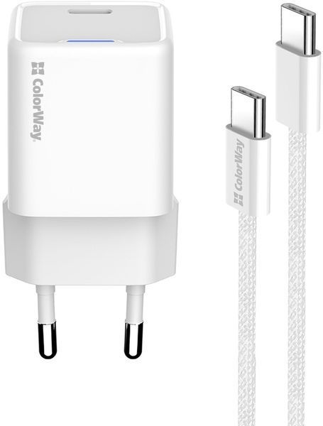 Зарядний пристрій ColorWay GaN Mini (35W) PD Port PPS USB-C білий cable Type-C (CW-CHS056PDC-WT) CW-CHS056PDC-WT фото
