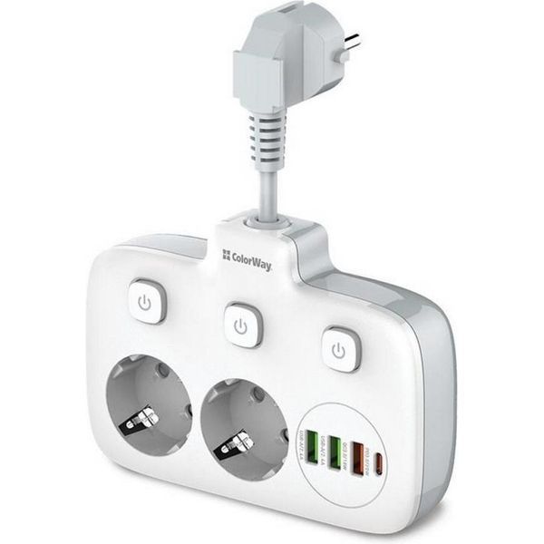 Мережевий фільтр-подовжувач СolorWay 2 розетки/4USB White (CW-CHE24PDW) CW-CHE24PDW фото