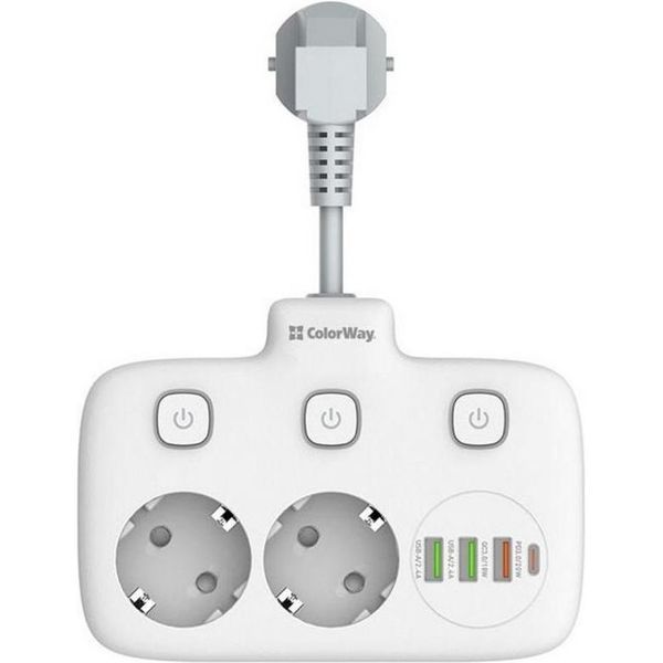 Мережевий фільтр-подовжувач СolorWay 2 розетки/4USB White (CW-CHE24PDW) CW-CHE24PDW фото