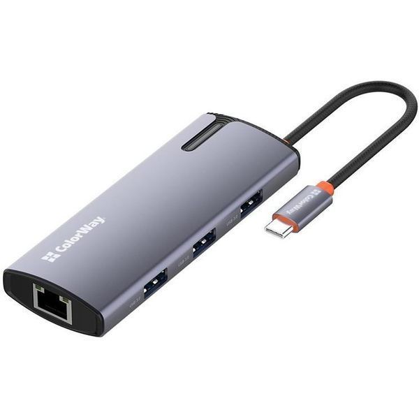 USB-хаб ColorWay USB-C 6-в-1 Type C PD 100W/USB3.0х3/USB2.0/RJ45 (CW-HUB03) CW-HUB03 фото