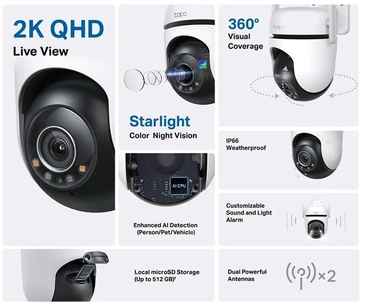 IP-Камера TP-LINK Tapo C520WS 4MP N300 1xFE LAN зовнішня поворотна TAPO-C520WS фото